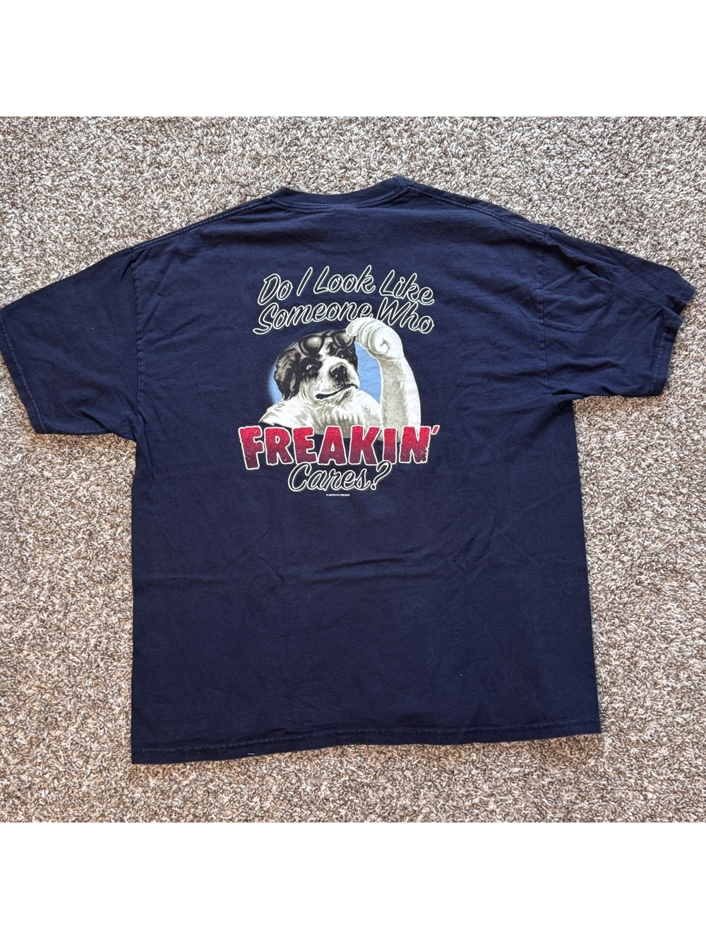 Vintage 2003 Big Dogs Freakin’ Cares T-Shirt XL Navy Funny Dog Graphic